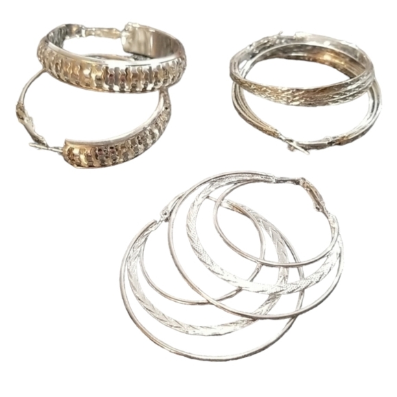 Unbranded Jewelry - 3 Pairs of Silver Tone Hoop Earrings